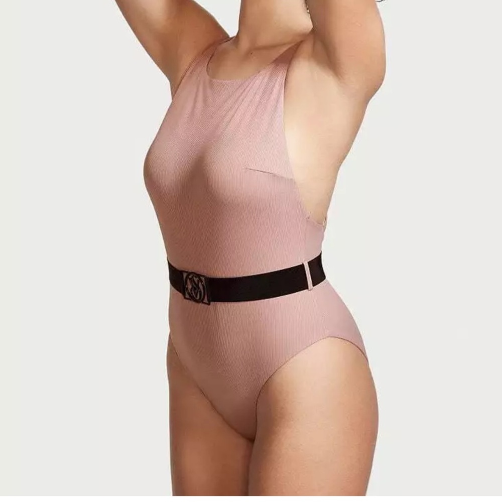 Victoria's Secret Wild Wanderer Belted High-Neck One Piece Pink Black Swim L